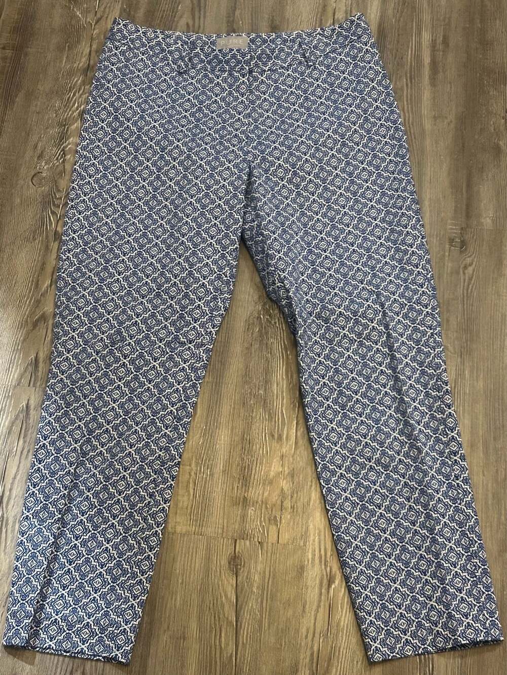 Pure Collection Blue and White Geometric Print Ankle Trousers Women's US 6